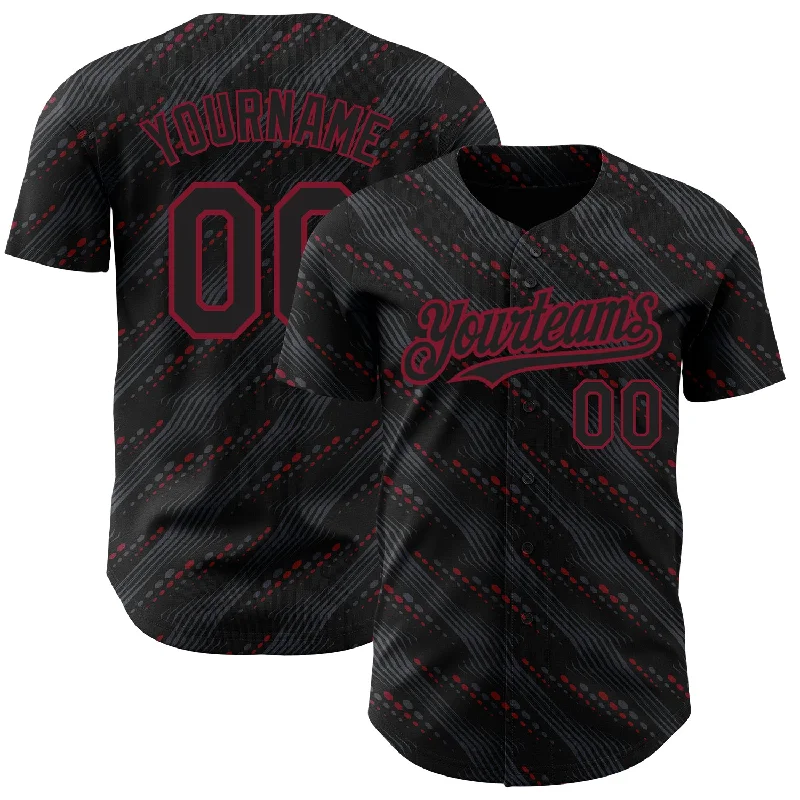 Baseball Jersey For Special Edition-Custom Black Crimson 3D Pattern Design Slant Lines Authentic Baseball Jersey