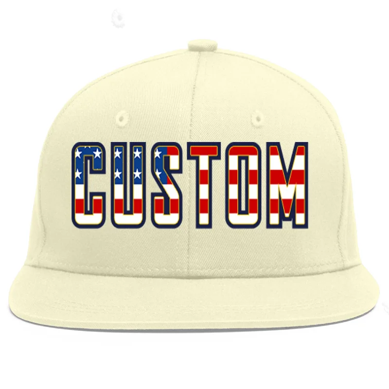 Baseball Cap For Tournament Team Apparel-Custom Cream Vintage USA Flag-Gold Flat Eaves Sport Baseball Cap