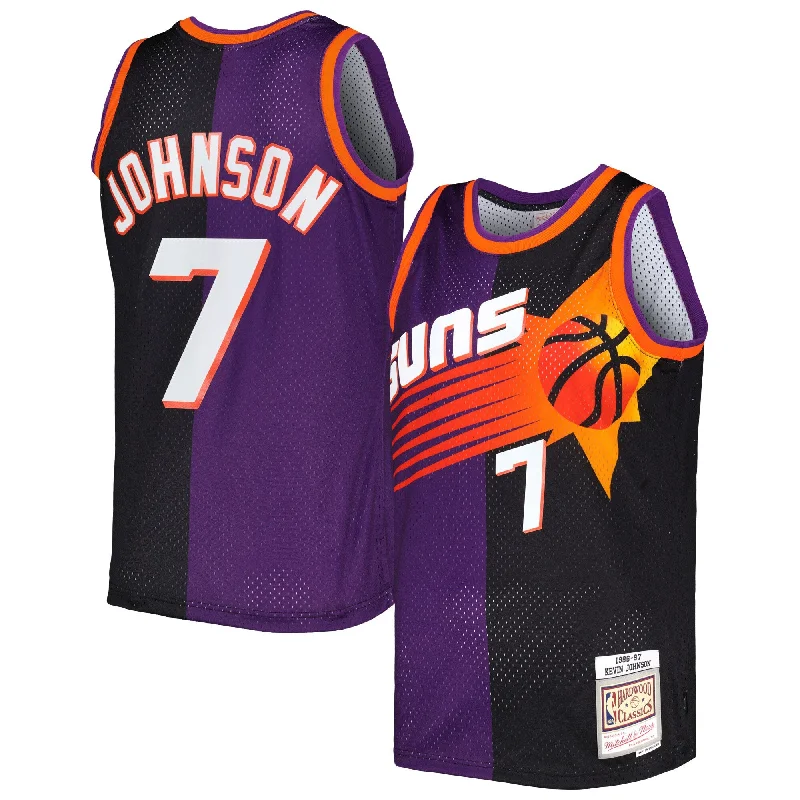 Basketball Jersey With Custom Patches-Kevin Johnson Phoenix Suns Hardwood Classics 1996/97 Split Swingman Basketball Jersey - Purple/black