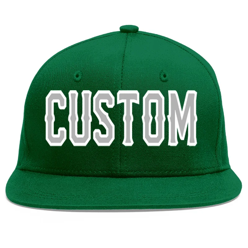 Baseball Cap For Professional Fan Gear-Custom Green Gray-White Flat Eaves Sport Baseball Cap