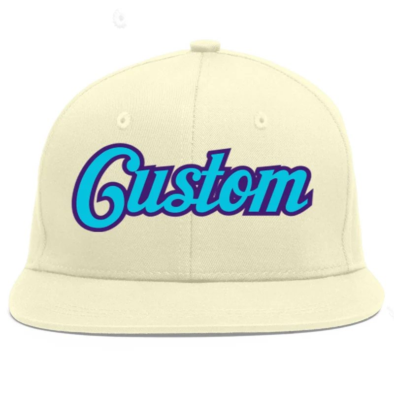 Baseball Cap With Custom Color Options-Custom Cream Light Blue-purple Flat Eaves Sport Baseball Cap