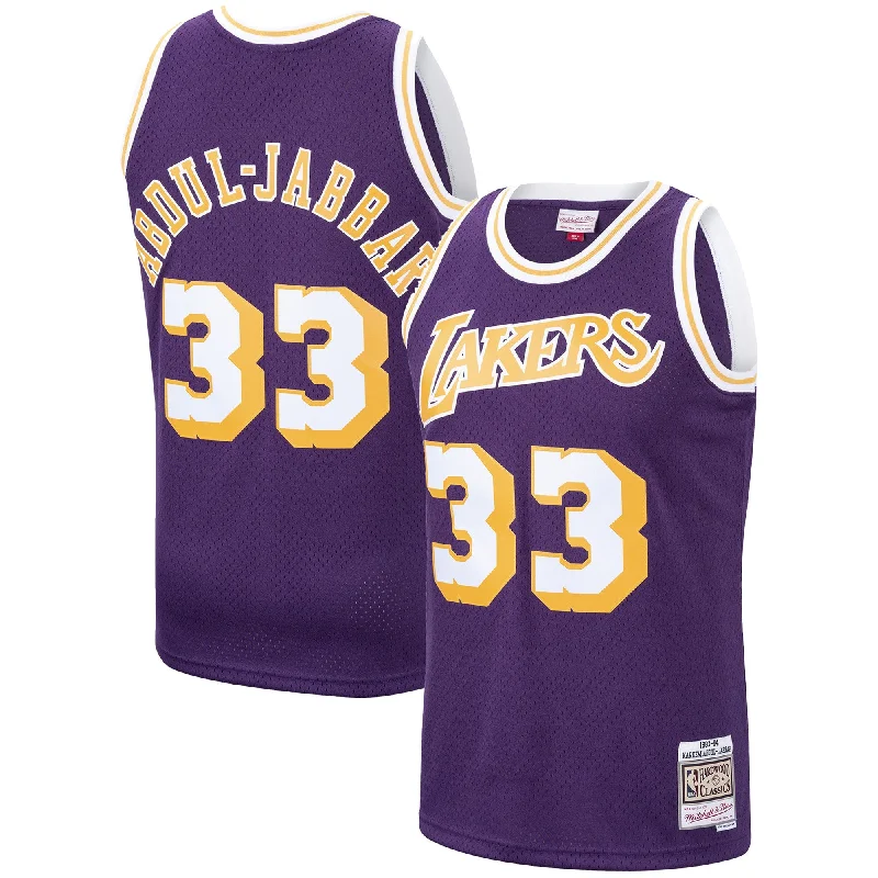 Basketball Jersey For Game Day Wear-Kareem Abdul-jabbar Los Angeles Lakers Hardwood Classics Swingman Basketball Jersey - Purple