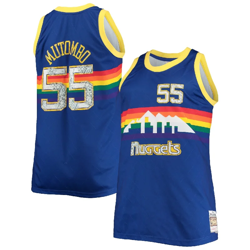 Basketball Jersey For Custom Fan Gear-Dikembe Mutombo Denver Nuggets Big & Tall 1991/92 75th Anniversary Diamond Swingman Basketball Jersey - Blue