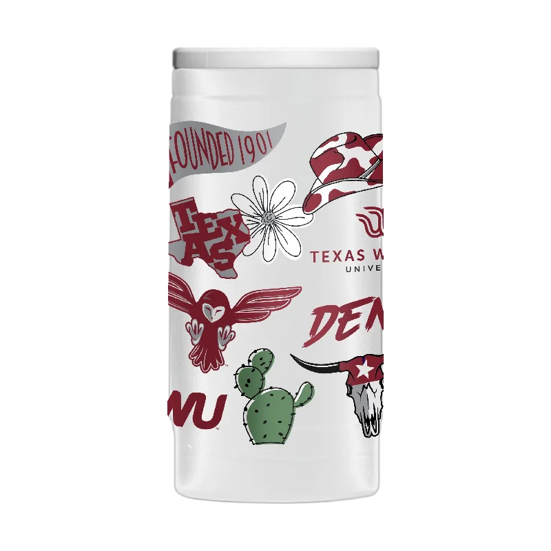 Team Mug For Special Team Merchandise-Texas Women's Univeristy 12oz Native Powder Coat Slim Can Coolie