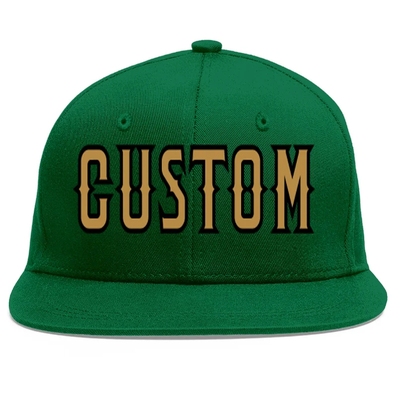 Baseball Cap For Promotional Sales-Custom Green Old Gold-Black Flat Eaves Sport Baseball Cap