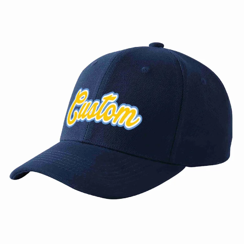 Baseball Cap For Team Event Custom Orders-Custom Navy Gold-White Curved Eaves Sport Baseball Cap Design for Men/Women/Youth