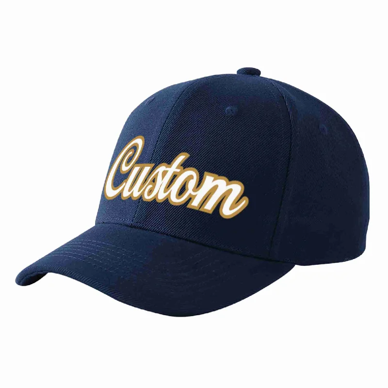 Baseball Cap For Sports Events-Custom Navy White-Old Gold Curved Eaves Sport Baseball Cap Design for Men/Women/Youth