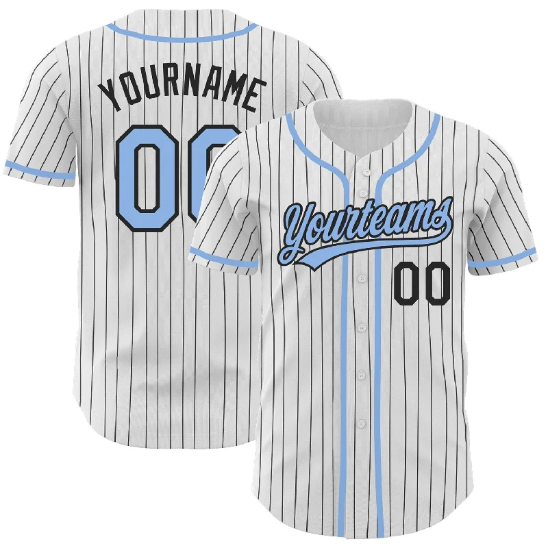 Baseball Jersey For Softball Player Gifts-Custom White Black Pinstripe Light Blue Authentic Baseball Jersey