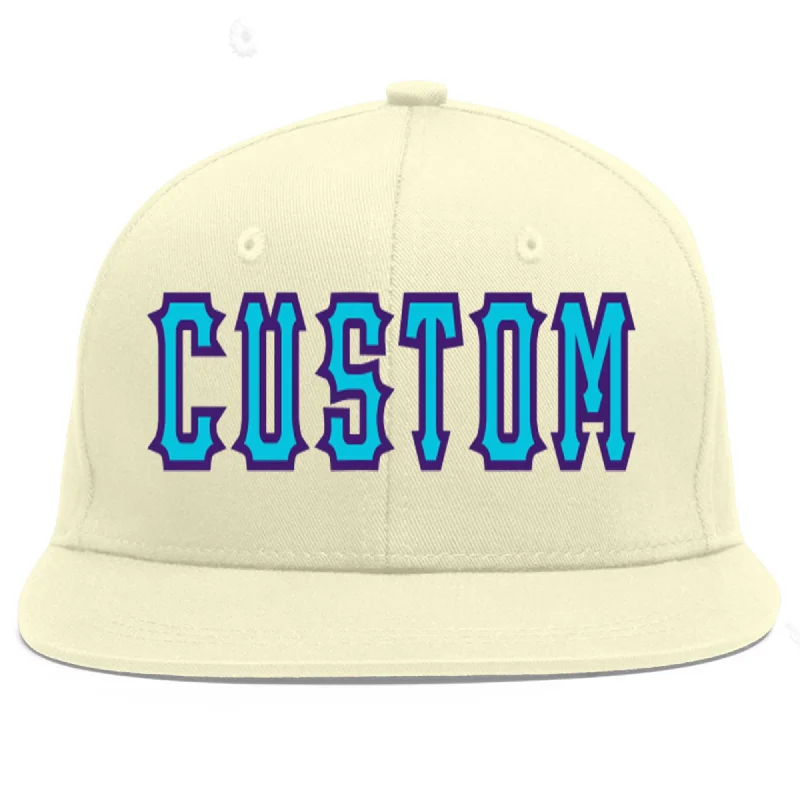 Baseball Cap For Tournament Team Custom Orders-Custom Cream Light Blue-purple Flat Eaves Sport Baseball Cap