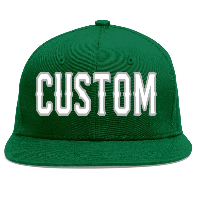 Baseball Cap For Custom Player Portraits-Custom Green White-Gray Flat Eaves Sport Baseball Cap