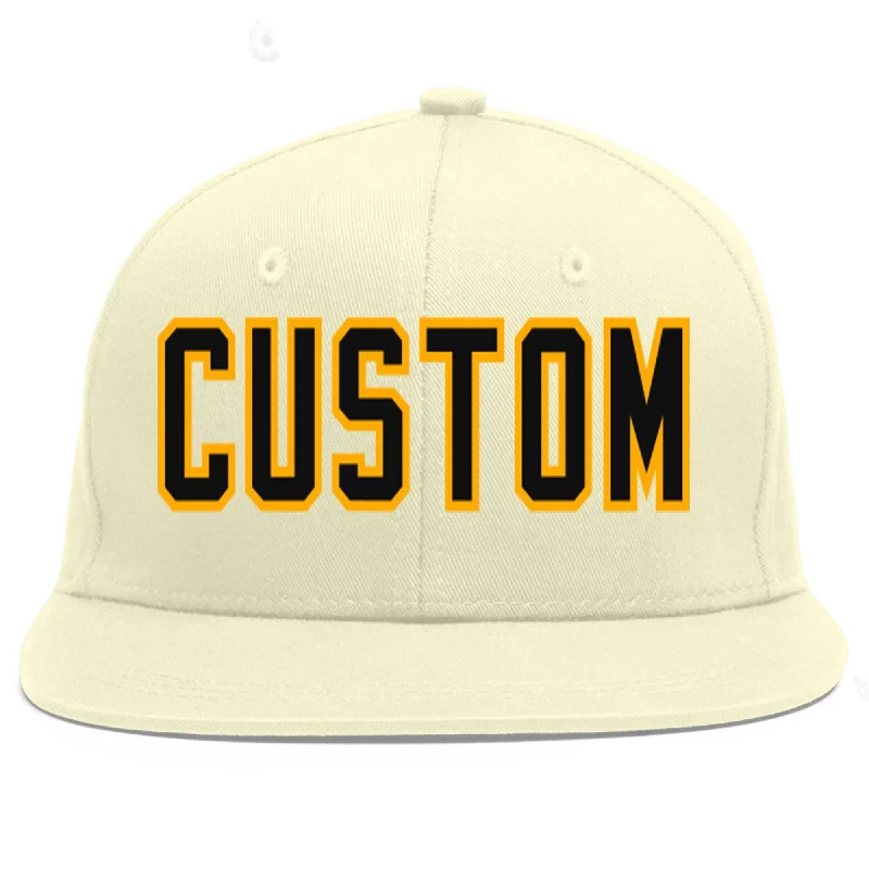 Baseball Cap For Fan Event Customization-Custom Cream Black-Yellow Flat Eaves Sport Baseball Cap