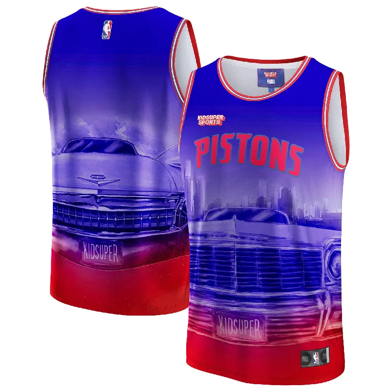 Basketball Jersey For Customized Sports Event Gear-Detroit Pistons & Youthsuper Studios By Unisex Hometown Basketball Jersey - Red