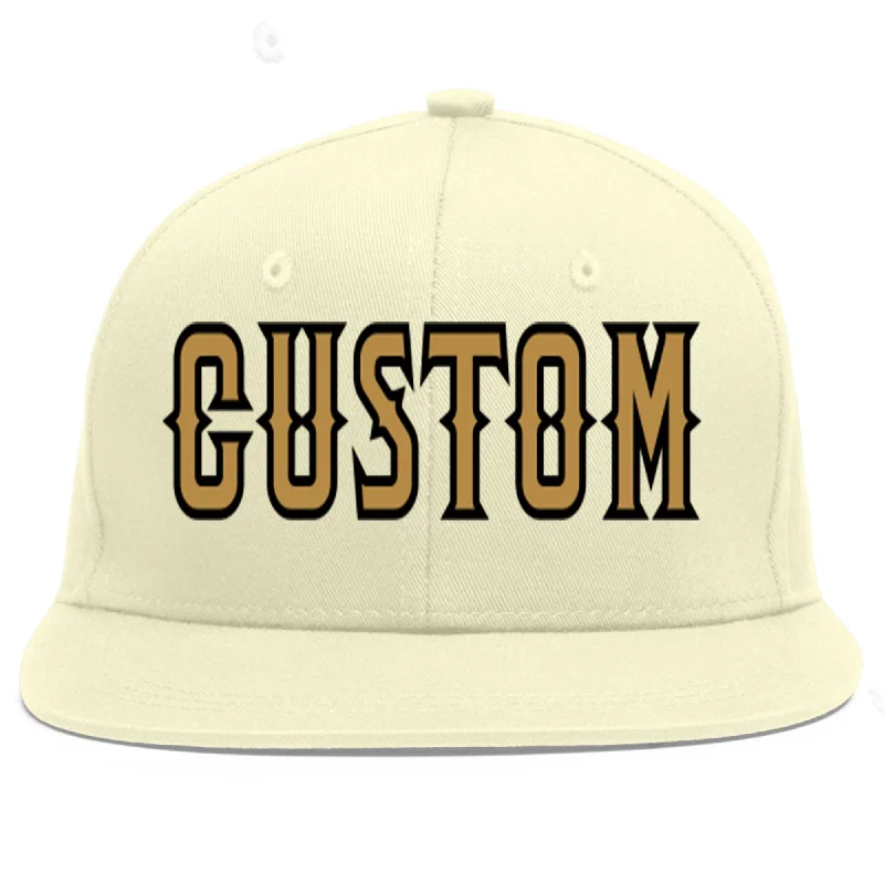 Baseball Cap For Fan Merchandise-Custom Cream Old Gold-Black Flat Eaves Sport Baseball Cap