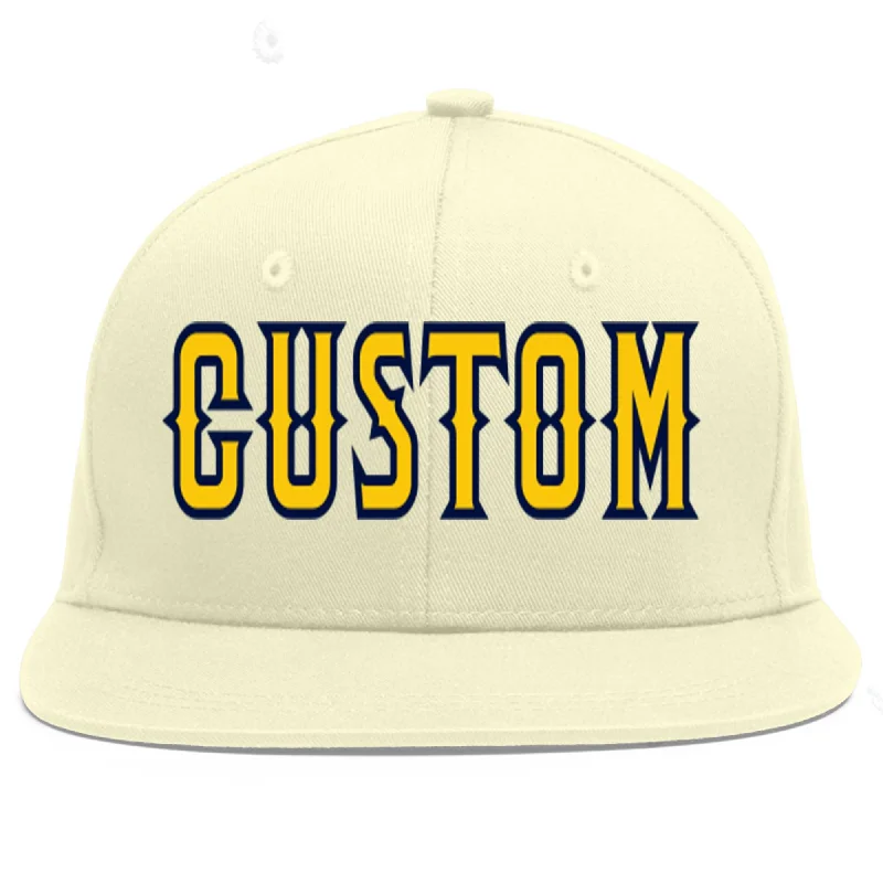 Baseball Cap For College Customization-Custom Cream Gold-Navy Flat Eaves Sport Baseball Cap