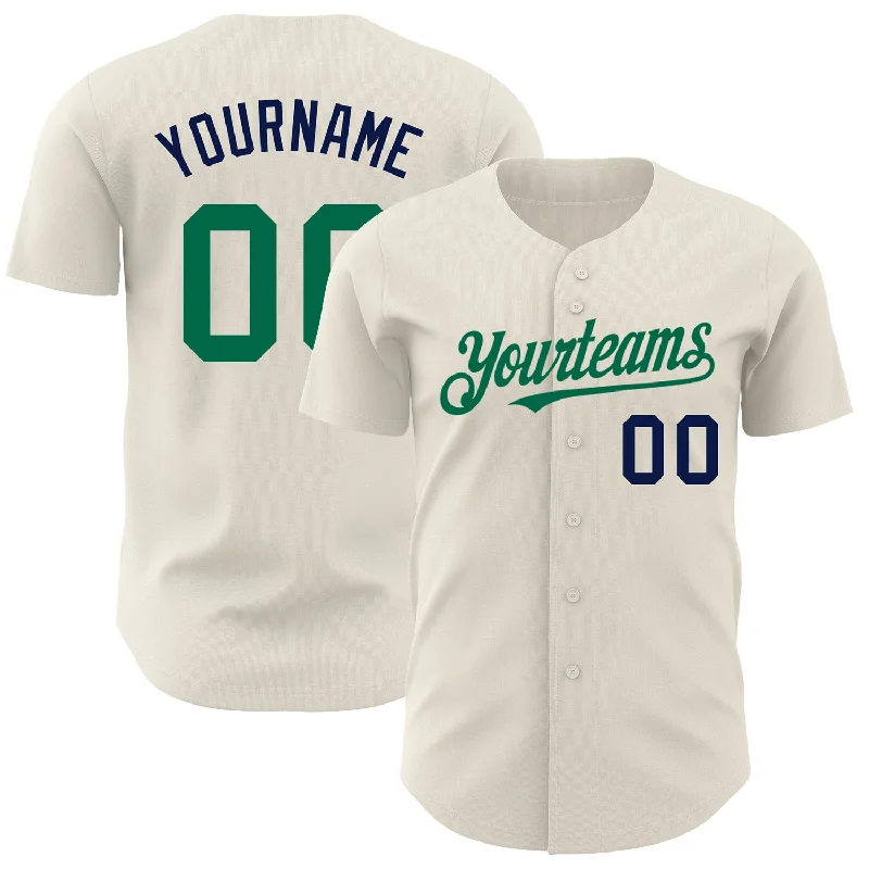 Baseball Jersey For Custom Graphics and Text-Custom Cream Kelly Green-Navy Authentic Baseball Jersey