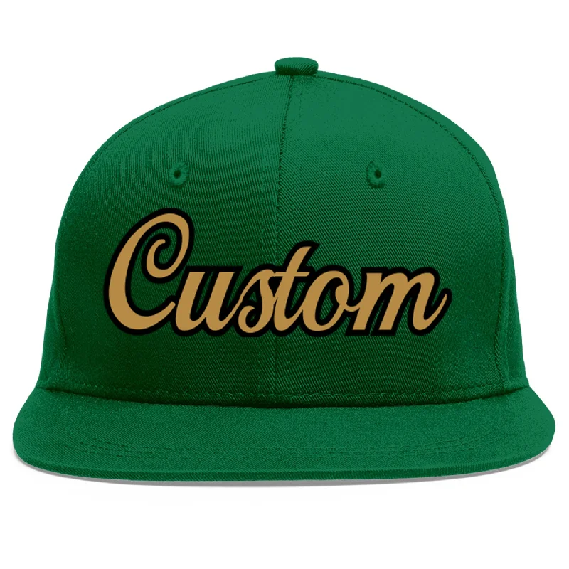 Baseball Cap For School Fundraisers-Custom Green Old Gold-Black Flat Eaves Sport Baseball Cap