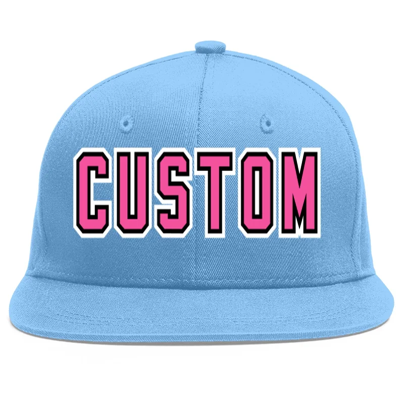 Baseball Cap For Softball And Baseball Teams-Custom Light Blue Pink-Black Flat Eaves Sport Baseball Cap