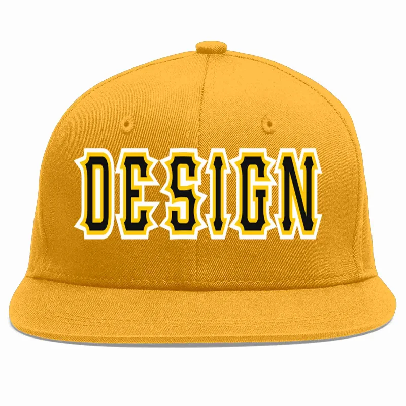 Baseball Cap For Special Limited Edition Orders-Custom Gold Black-Gold Flat Eaves Sport Baseball Cap Design for Men/Women/Youth