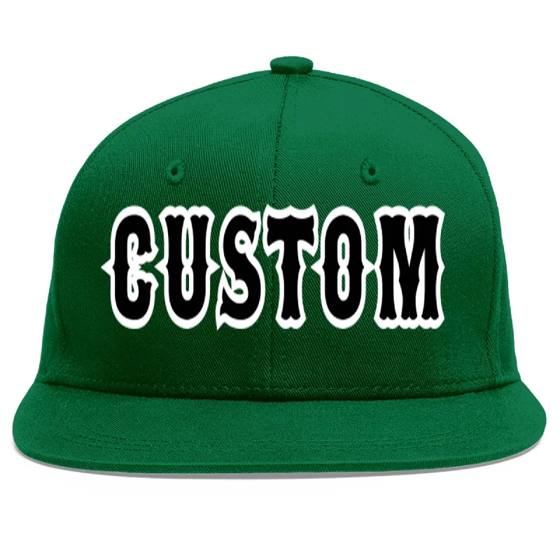 Baseball Cap For Custom Fan Apparel-Custom Green Black-White Flat Eaves Sport Baseball Cap