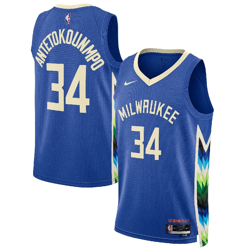 Basketball Jersey For Streetwear Style-Giannis Antetokounmpo Milwaukee Bucks Unisex 2022/23 Swingman Basketball Jersey - City Edition - Royal