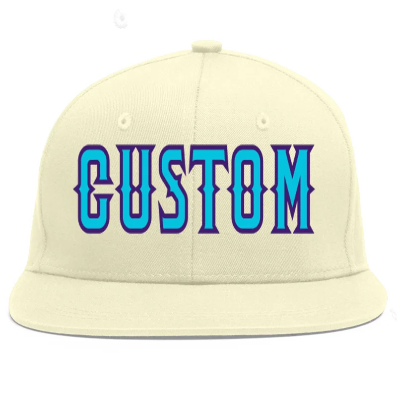 Baseball Cap For Personalized Fan Gear-Custom Cream Light Blue-purple Flat Eaves Sport Baseball Cap