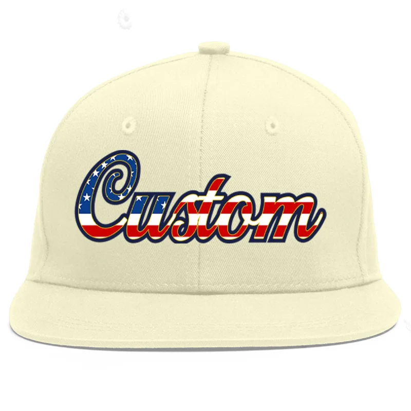 Baseball Cap For High-Quality Custom Orders-Custom Cream Vintage USA Flag-Gold Flat Eaves Sport Baseball Cap