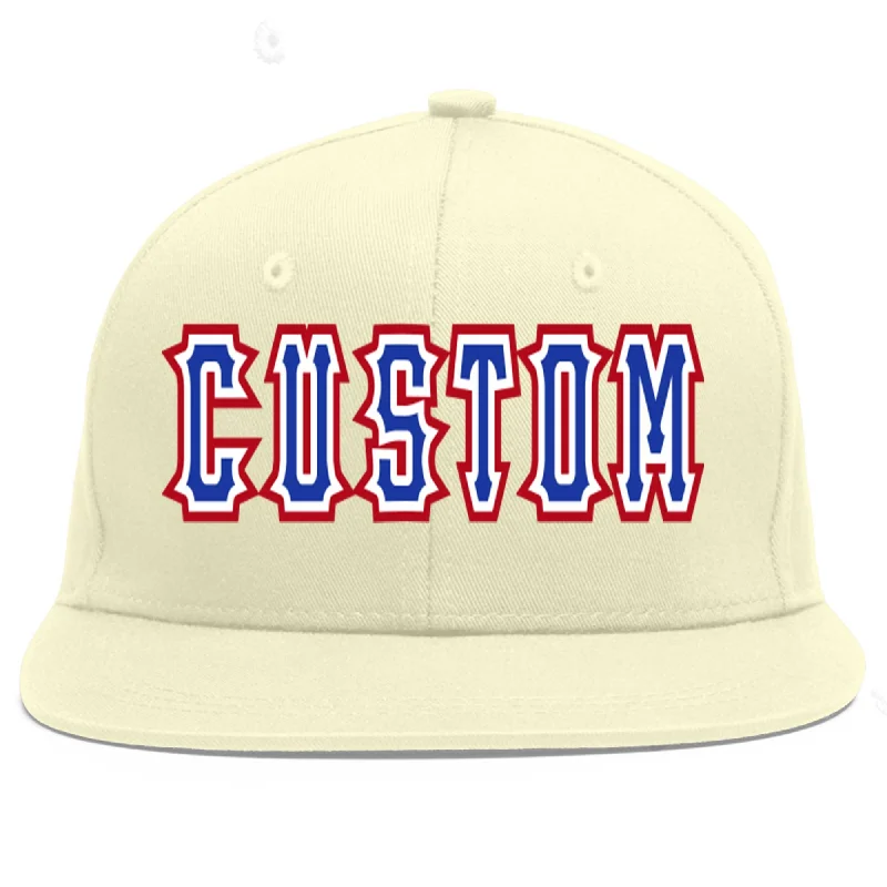 Baseball Cap For Professional Fan Gear Customization-Custom Cream Royal-White Flat Eaves Sport Baseball Cap