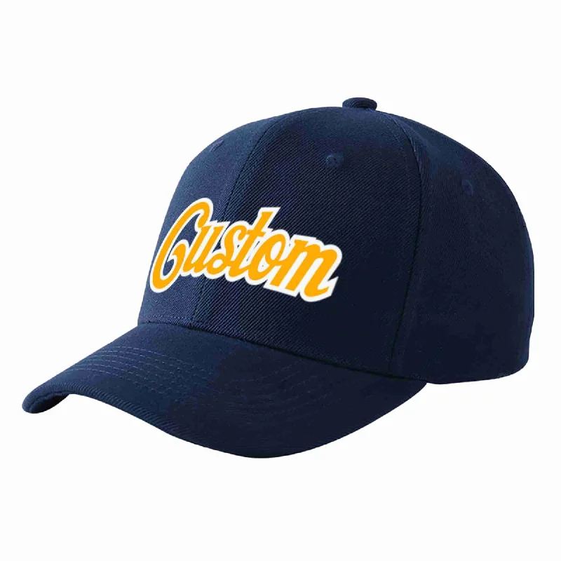 Baseball Cap For Tournament Team Apparel-Custom Navy Yellow-White Curved Eaves Sport Baseball Cap Design for Men/Women/Youth