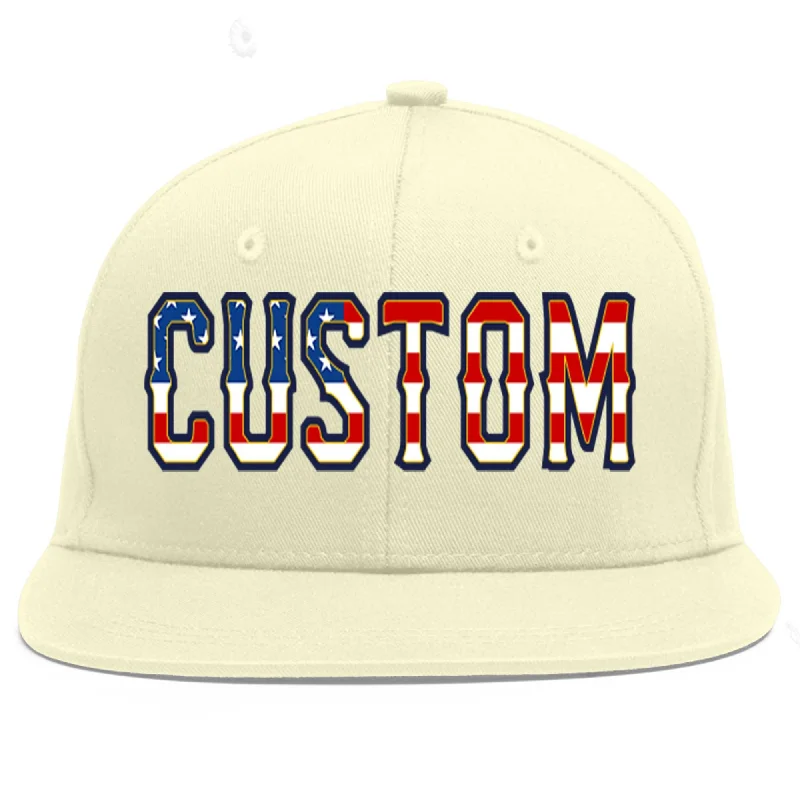 Baseball Cap For Softball Custom Orders-Custom Cream Vintage USA Flag-Gold Flat Eaves Sport Baseball Cap