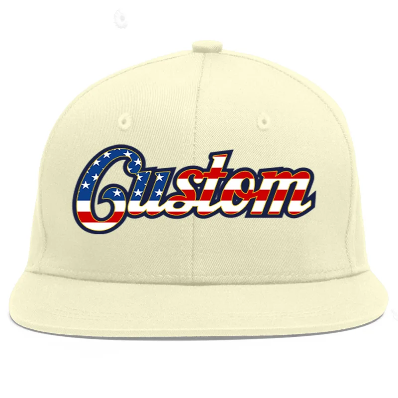 Baseball Cap For Youth Sports Teams-Custom Cream Vintage USA Flag-Gold Flat Eaves Sport Baseball Cap