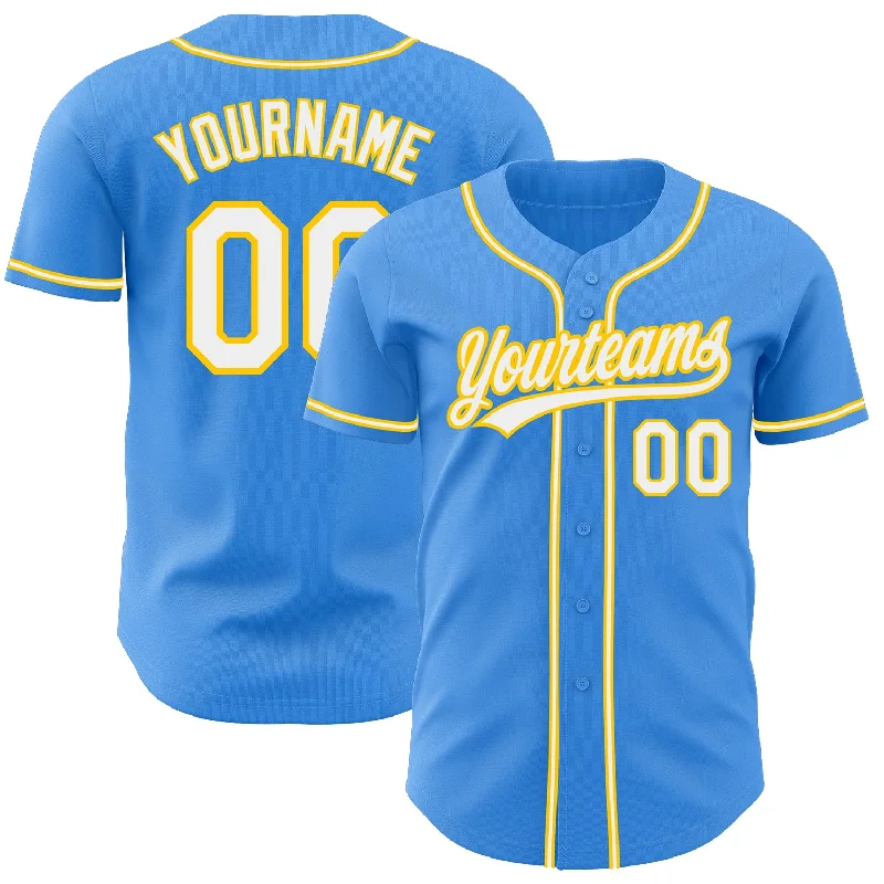 Baseball Jersey For Promotional Gear-Custom Electric Blue White-Yellow Authentic Baseball Jersey