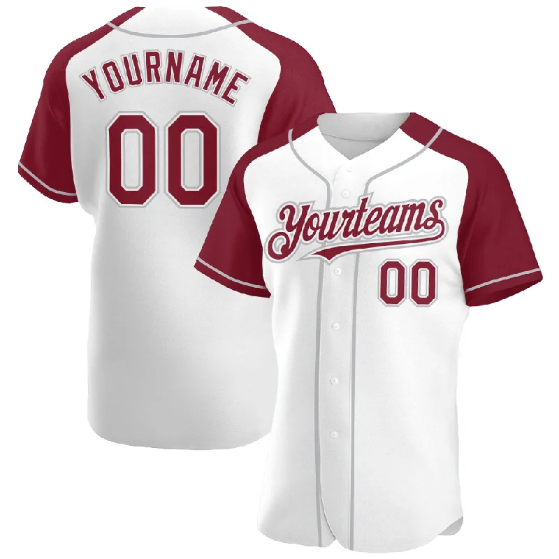 Baseball Jersey For High School Teams-Custom White Crimson-Gray Authentic Raglan Sleeves Baseball Jersey