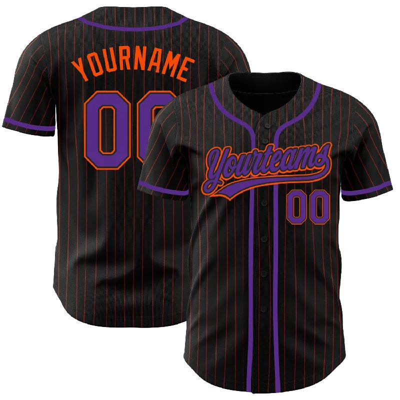 Baseball Jersey For Event Customization-Custom Black Orange Pinstripe Purple Authentic Baseball Jersey