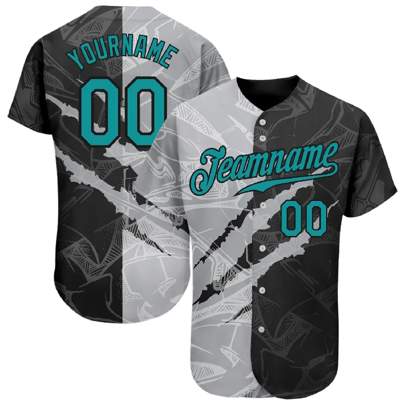 Baseball Jersey For Custom Apparel Orders-Custom Graffiti Pattern Teal Gray-Black 3D Scratch Authentic Baseball Jersey