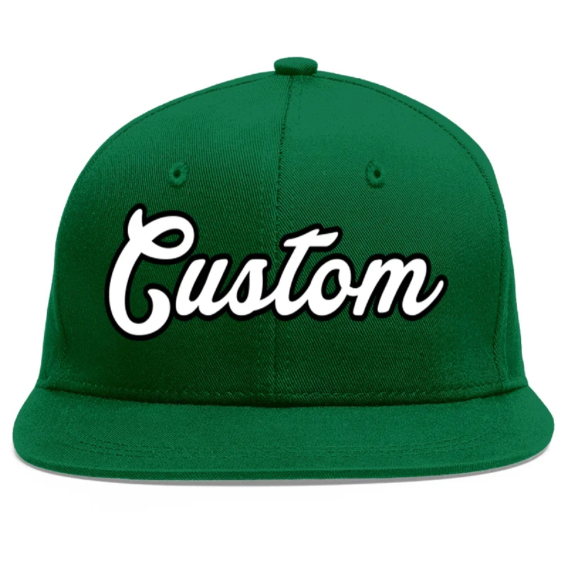 Baseball Cap For Game Day Supporter Gear-Custom Green White-Black Flat Eaves Sport Baseball Cap