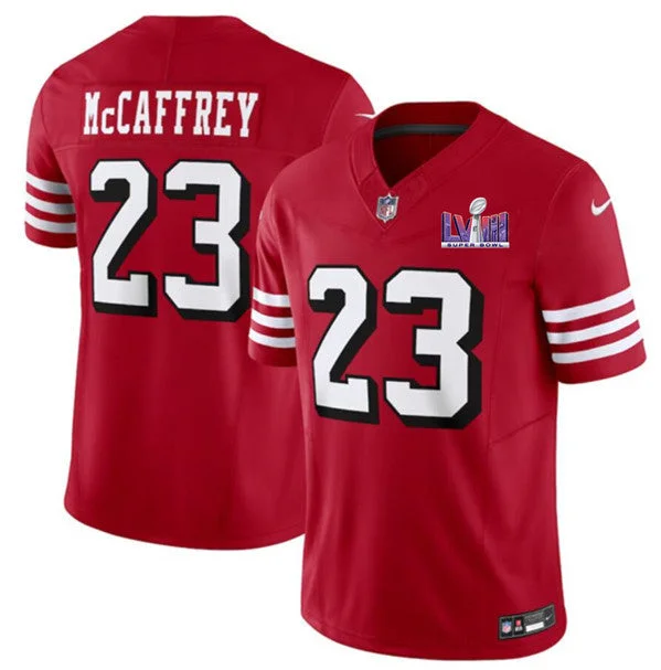 Football Jersey For Team Game Day Gear-Men's San Francisco 49ers #23 Christian McCaffrey New Red 2024 F.U.S.E. Super Bowl LVIII Patch Vapor Untouchable Limited Football Stitched Jersey