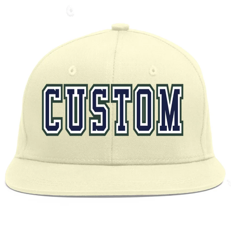 Baseball Cap For Custom Team Merchandising-Custom Cream Navy-White Flat Eaves Sport Baseball Cap