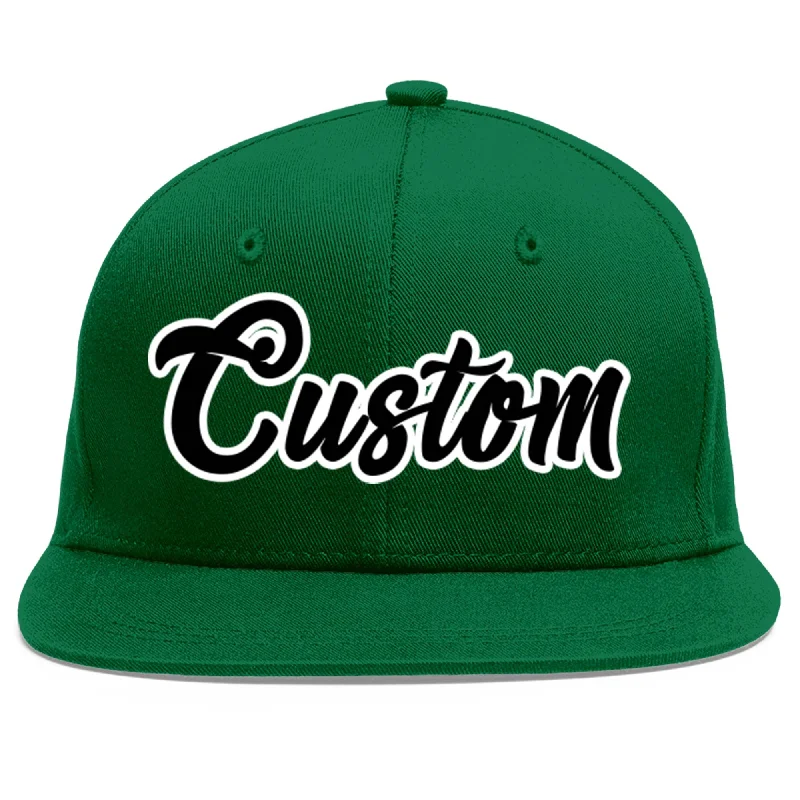 Baseball Cap For Fundraising Merchandise-Custom Green Black-White Flat Eaves Sport Baseball Cap