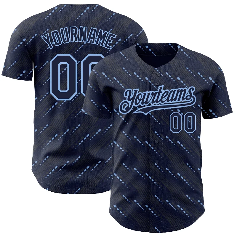 Baseball Jersey For Softball Fan Gear Customization-Custom Navy Light Blue 3D Pattern Design Slant Lines Authentic Baseball Jersey