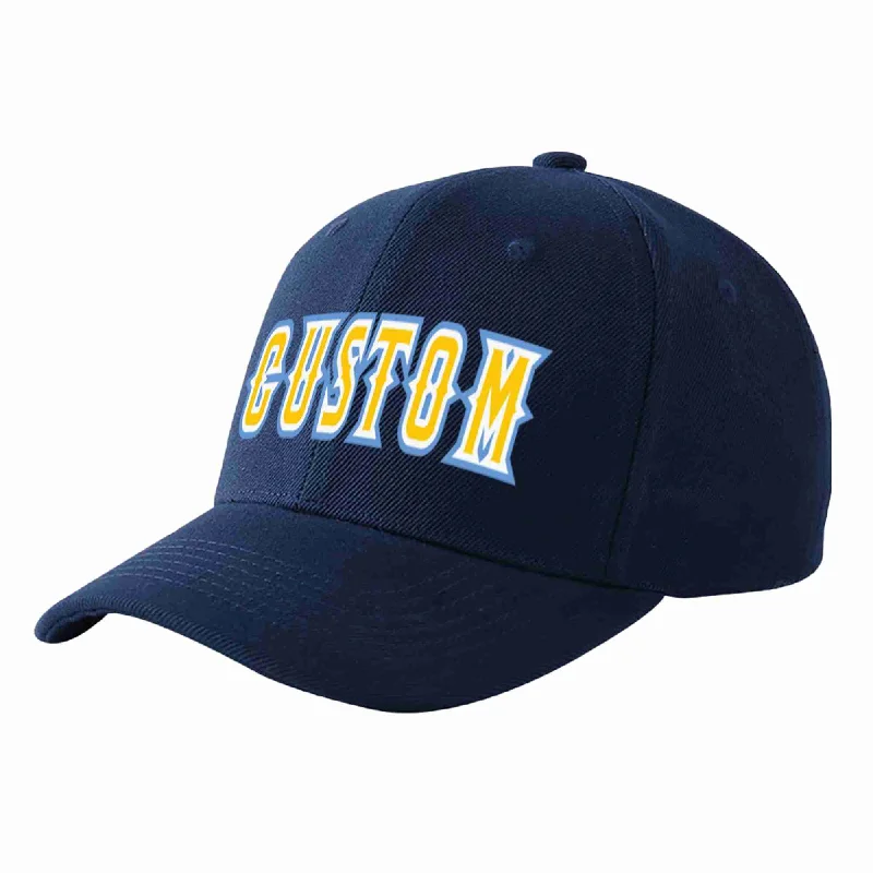 Baseball Cap For Personalized Event Merchandise-Custom Navy Gold-White Curved Eaves Sport Baseball Cap Design for Men/Women/Youth