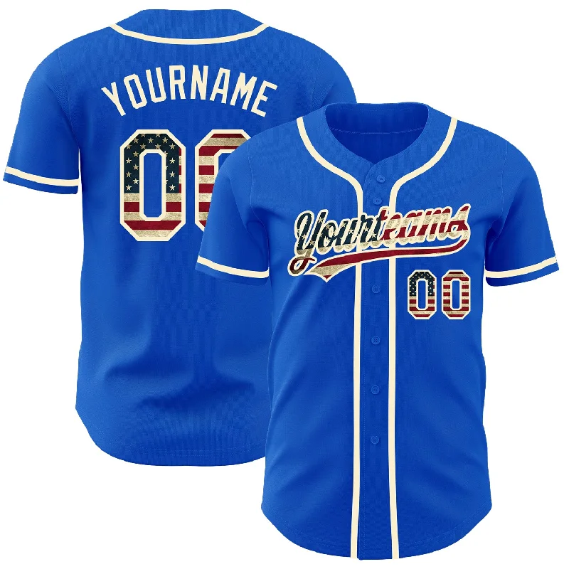 Baseball Jersey For Custom Player Numbers-Custom Thunder Blue Vintage USA Flag-Cream Authentic Baseball Jersey