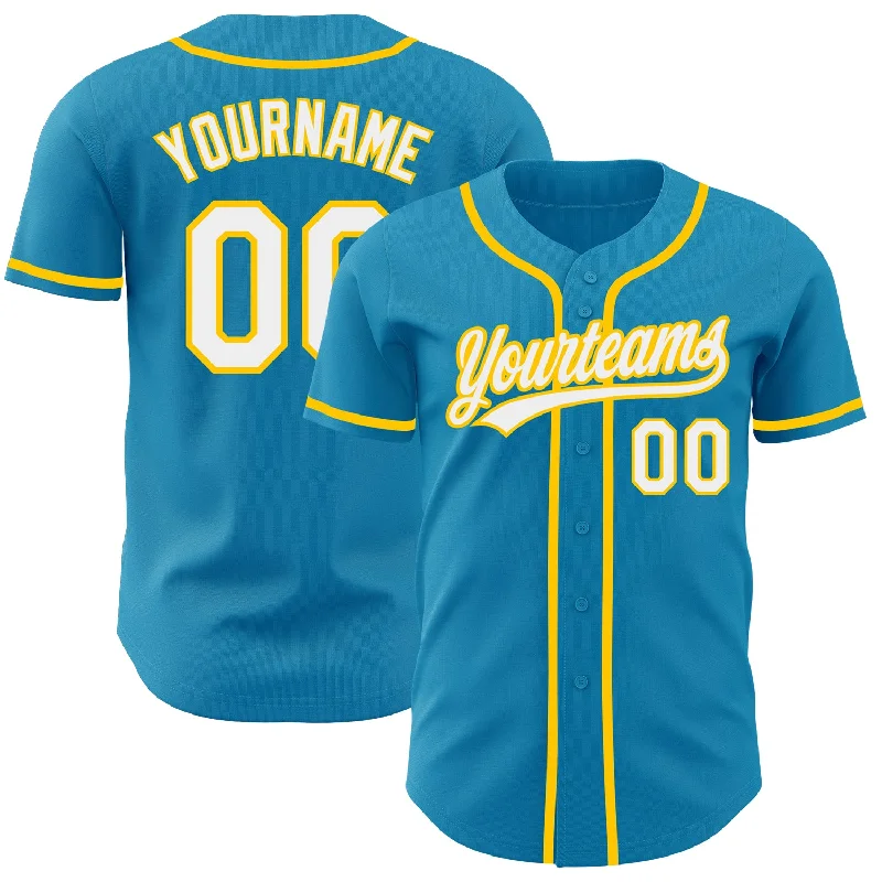 Baseball Jersey For Tournament Merchandise-Custom Panther Blue White-Yellow Authentic Baseball Jersey