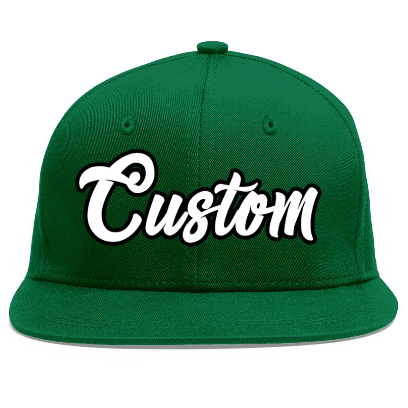 Baseball Cap For Personalized School Merchandise-Custom Green White-Black Flat Eaves Sport Baseball Cap