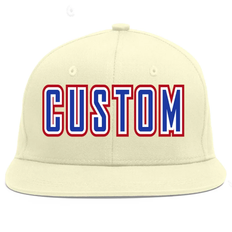 Personalized Baseball Cap-Custom Cream Royal-White Flat Eaves Sport Baseball Cap