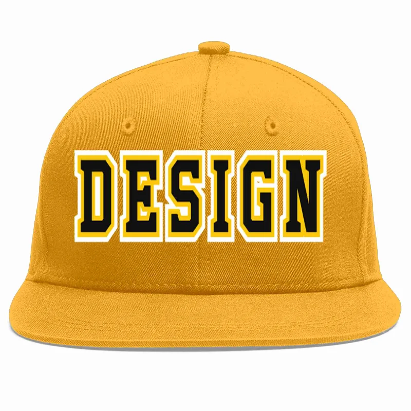 Baseball Cap For Adults-Custom Gold Black-Gold Flat Eaves Sport Baseball Cap Design for Men/Women/Youth