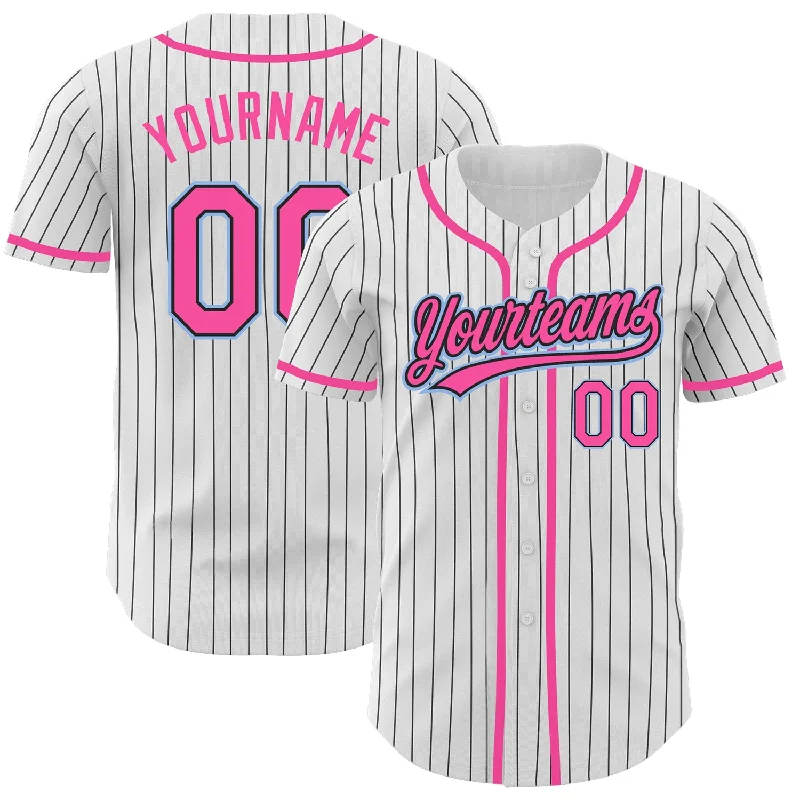 Baseball Jersey For Personalized Team Gear-Custom White Black Pinstripe Pink-Light Blue Authentic Baseball Jersey