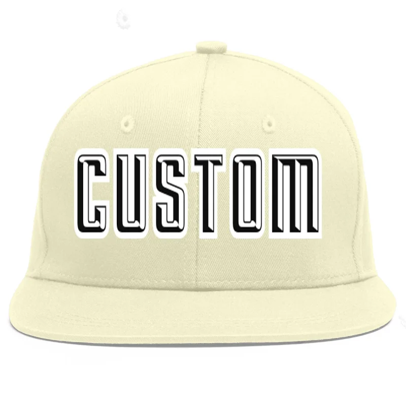 Baseball Cap For Special Edition Fan Apparel-Custom Cream Black-White Flat Eaves Sport Baseball Cap