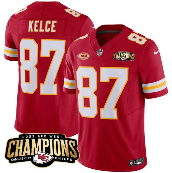 Football Jersey For Exclusive Sports Gear-Men’s Kansas City Chiefs #87 Travis Kelce Red 2023 F.U.S.E. AFC West Champions With "NKH" Patch Vapor Untouchable Limited Football Stitched Jersey