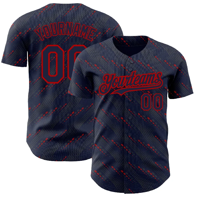 Baseball Jersey For Softball Apparel Customization-Custom Navy Red 3D Pattern Design Slant Lines Authentic Baseball Jersey