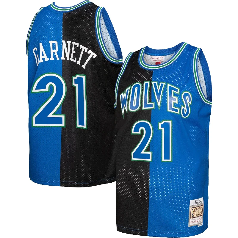 Basketball Jersey For Fans Of Specific Players-Kevin Garnett Minnesota Timberwolves Hardwood Classics 1995/96 Split Swingman Basketball Jersey - Black/blue